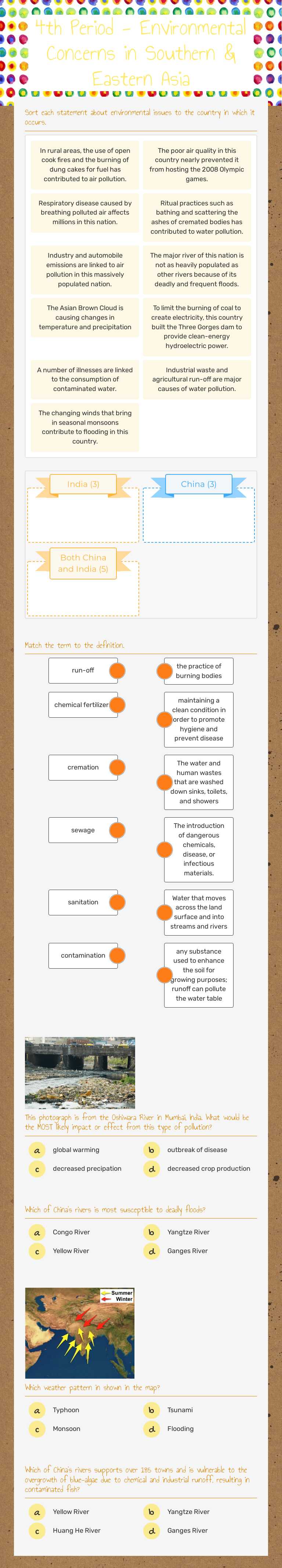 4th Period - Environmental Concerns in Southern & Eastern Asia worksheet preview image