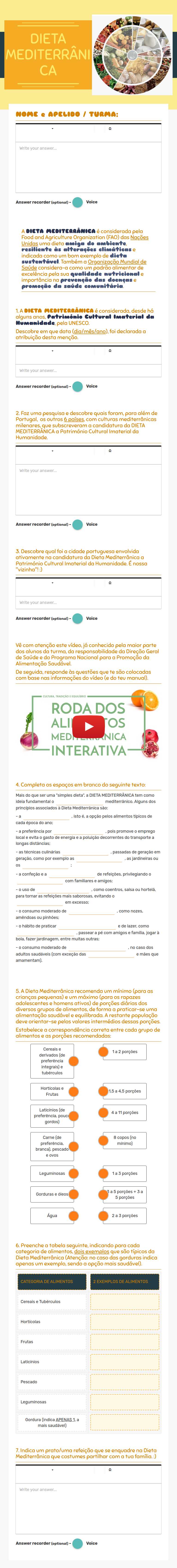 DIETA MEDITERRÂNICA worksheet preview image