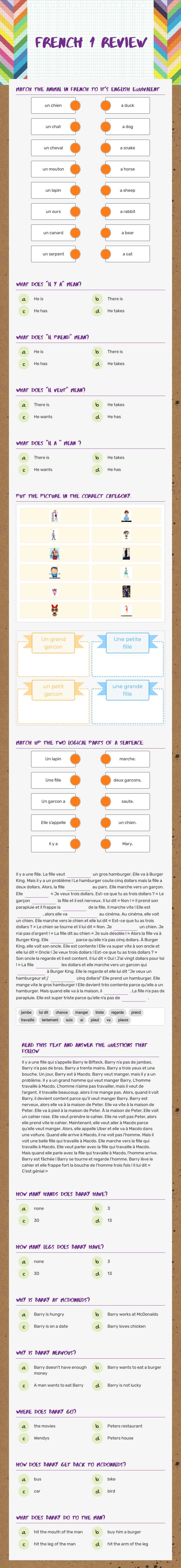 French 1 Review worksheet preview image