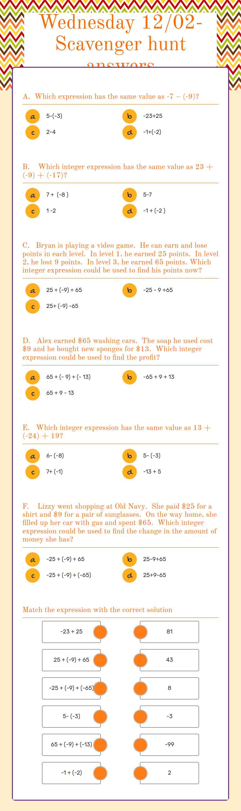 Wednesday 12/02-Scavenger hunt answers worksheet preview image