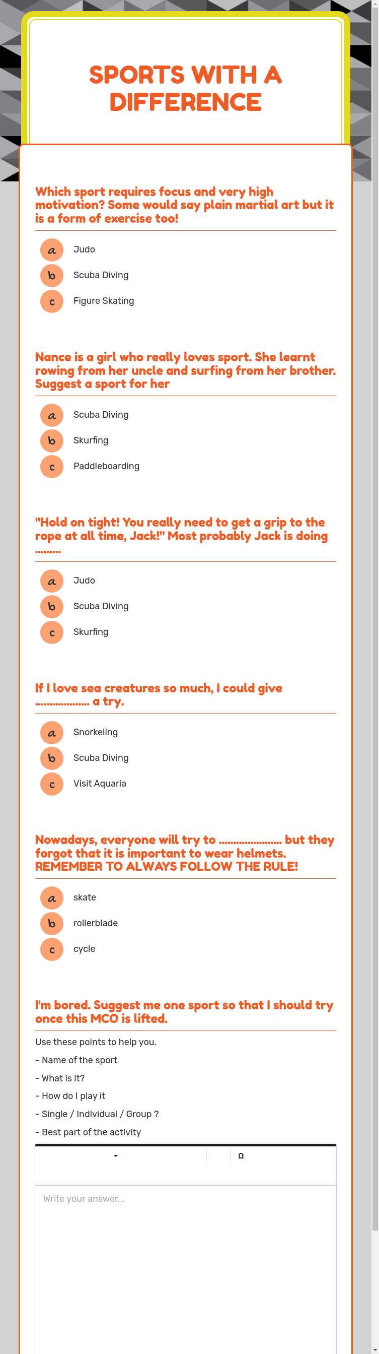 Sports with a difference worksheet preview image