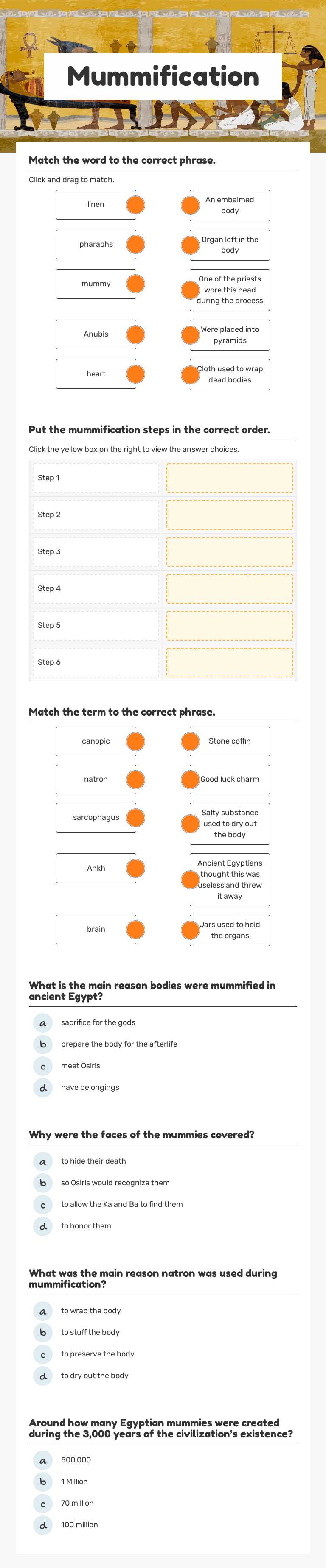 Mummification worksheet preview