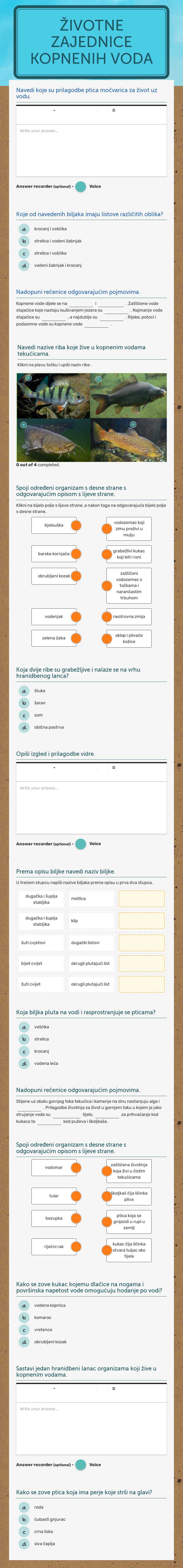 ŽIVOTNE ZAJEDNICE KOPNENIH VODA Grade 6 worksheet preview