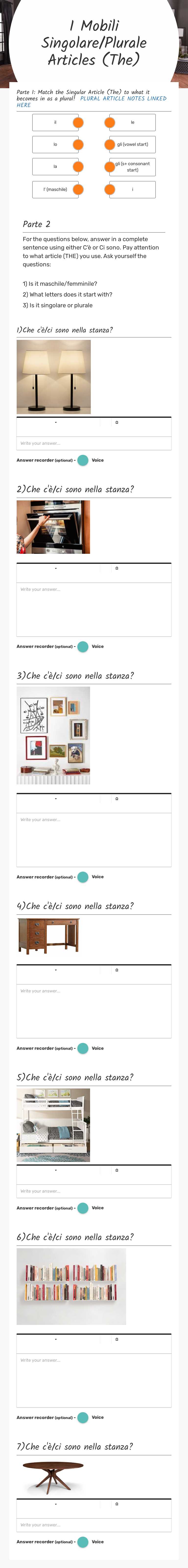 I Mobili Singolare/Plurale Articles (The) worksheet preview image