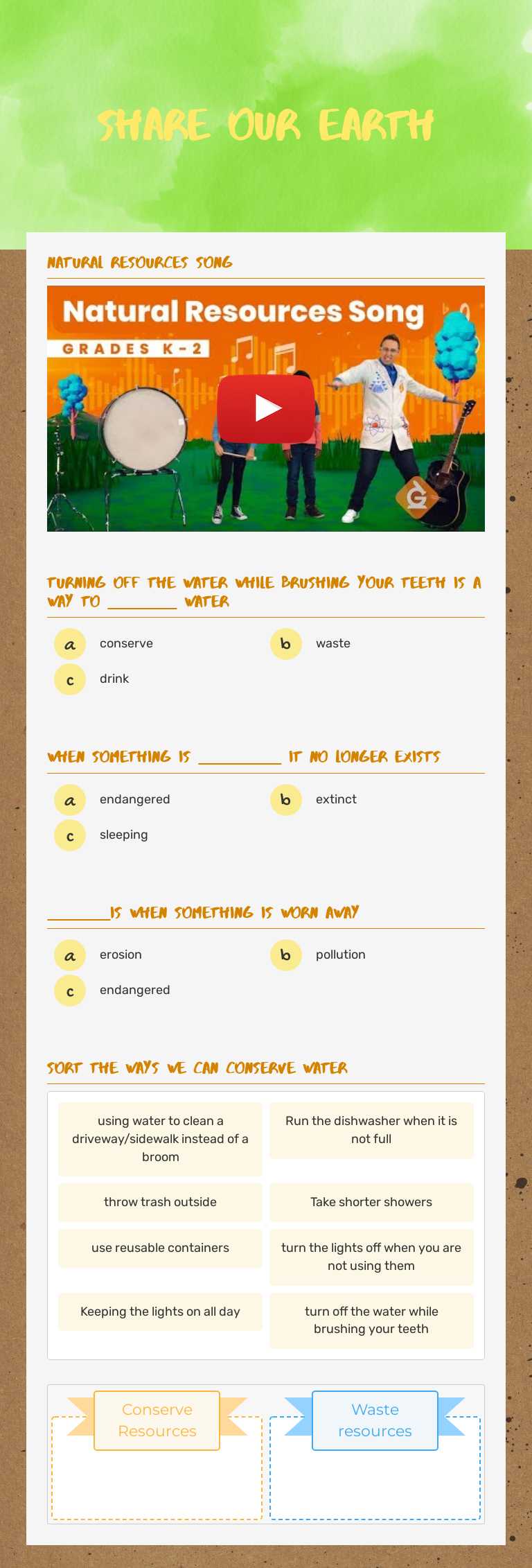 Share our Earth worksheet preview image