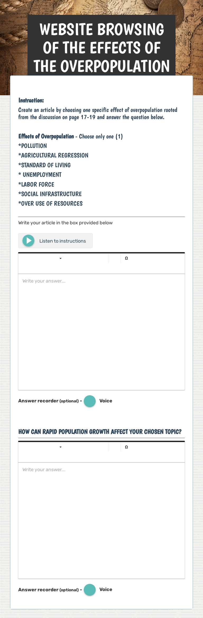 WEBSITE BROWSING OF THE EFFECTS OF THE OVERPOPULATION worksheet preview image