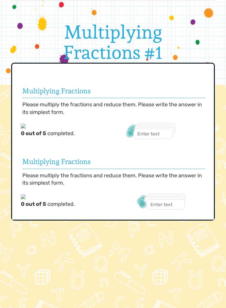 Multiplying Fractions #1 worksheet preview image