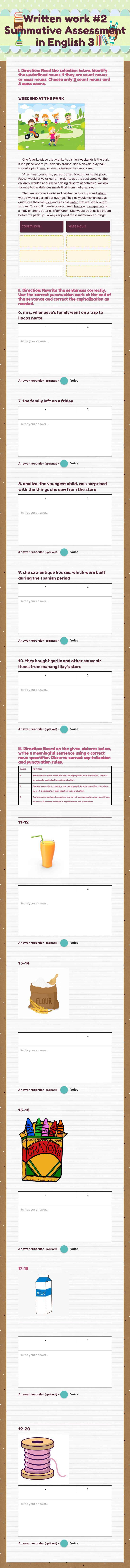 Written work #2 
Summative Assessment 
in English 3 Grade 3 worksheet preview