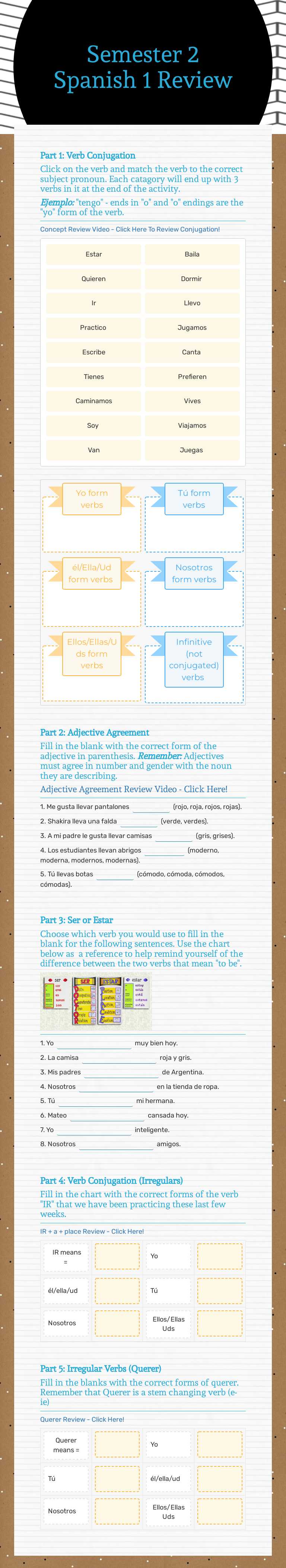Semester 2
Spanish 1
Review Grade 9 worksheet preview