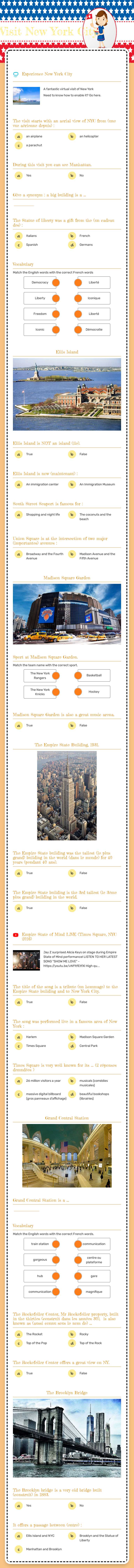 Visit New York City Grade 7 worksheet preview