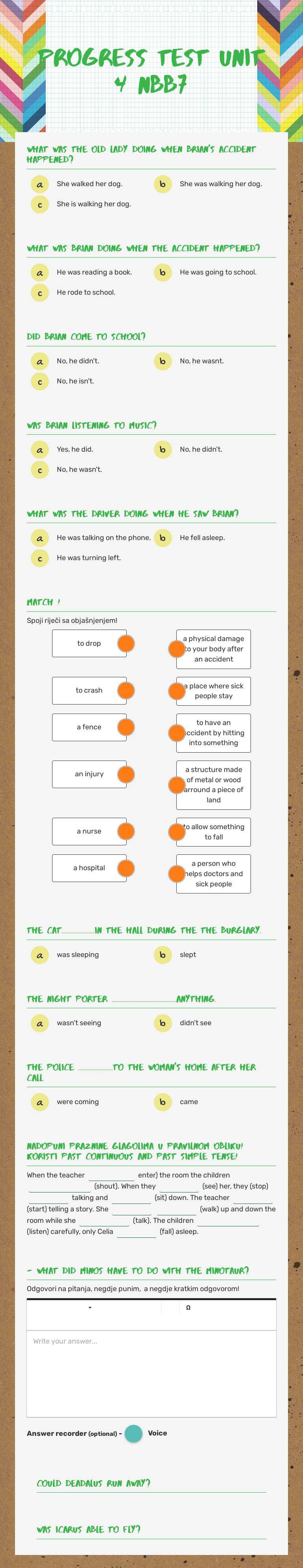 Progress test UnIt 4 NBB7 Grade 7 worksheet preview