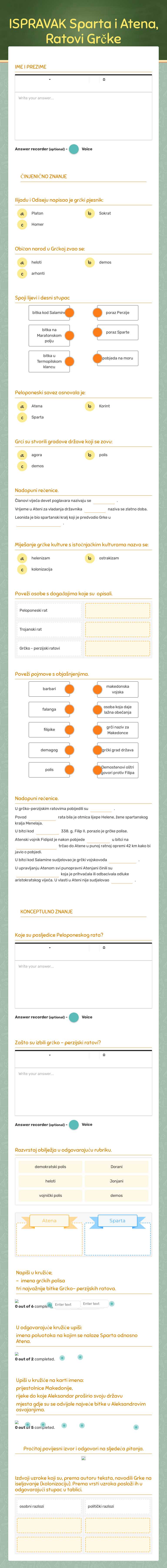 ISPRAVAK Sparta i Atena, Ratovi Grčke worksheet preview image