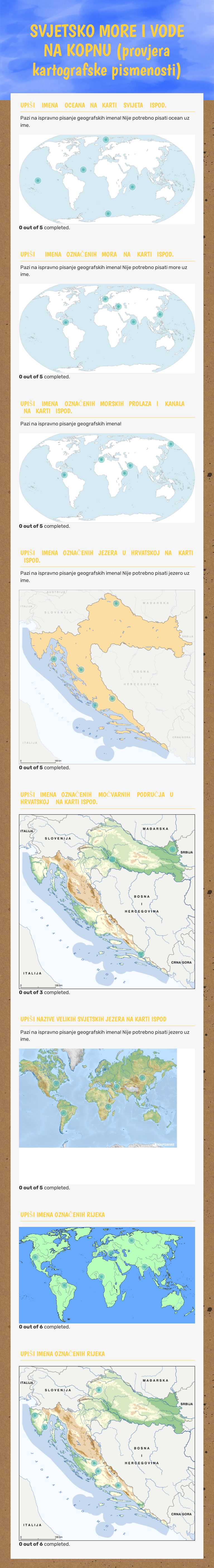SVJETSKO MORE I               
       VODE NA KOPNU      (provjera kartografske pismenosti) worksheet preview image