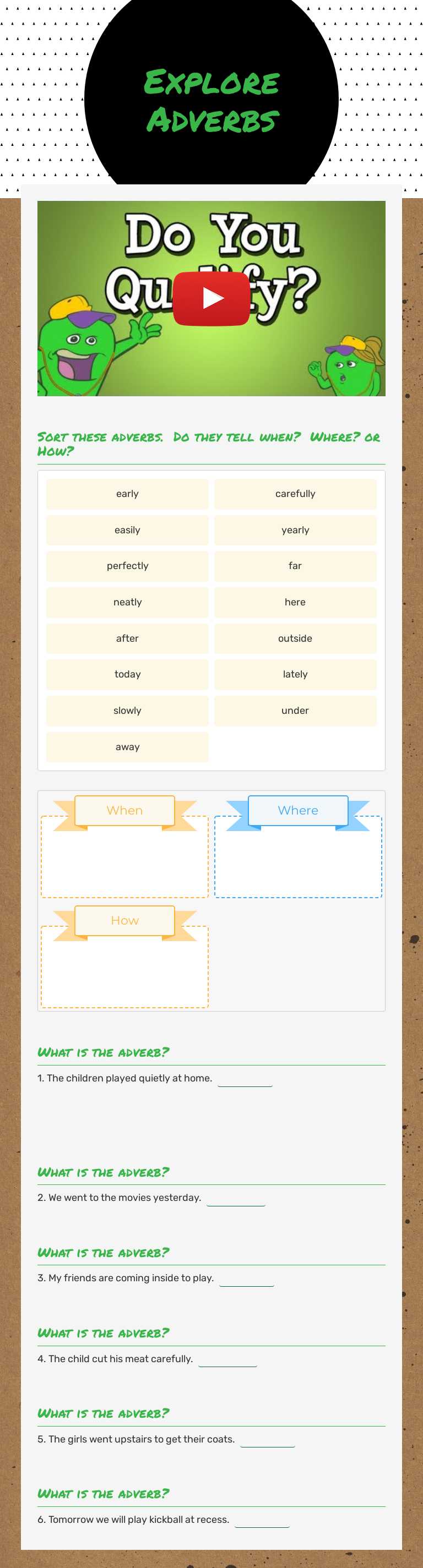 Explore Adverbs Grade 7 worksheet preview