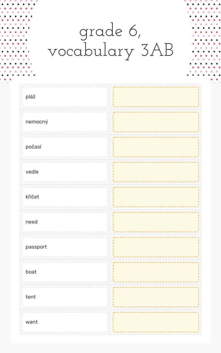 grade 6, vocabulary 3AB worksheet preview image