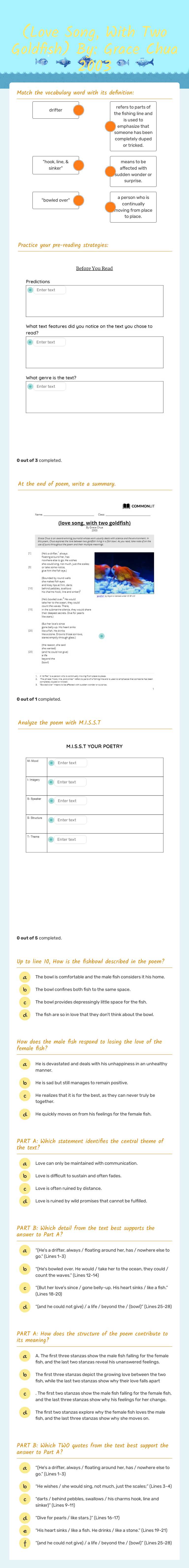 (Love Song, With Two Goldfish)      By: Grace Chua 2003 worksheet preview image