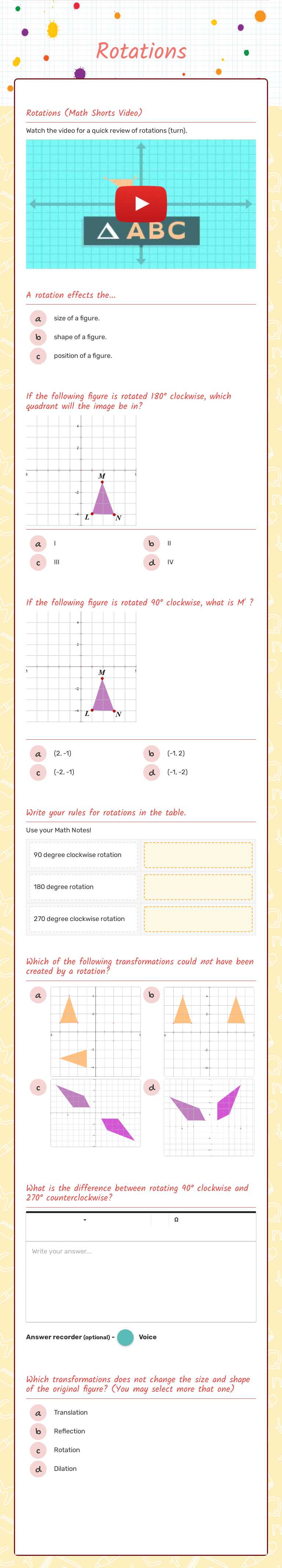 Rotations worksheet preview image