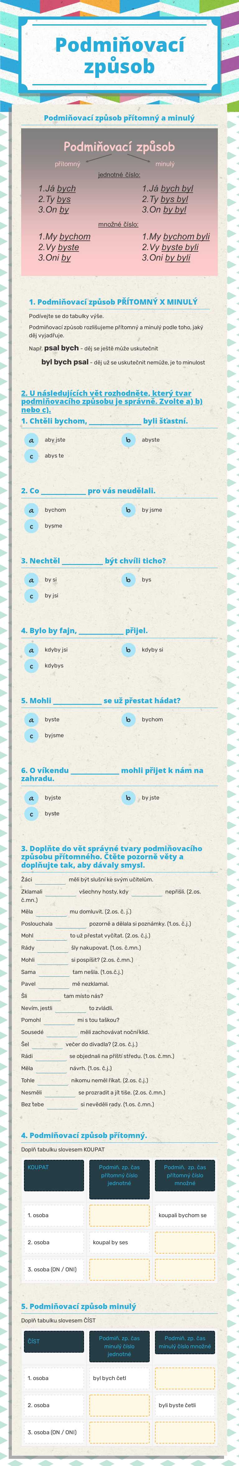 Podmiňovací způsob Grade 6 worksheet preview