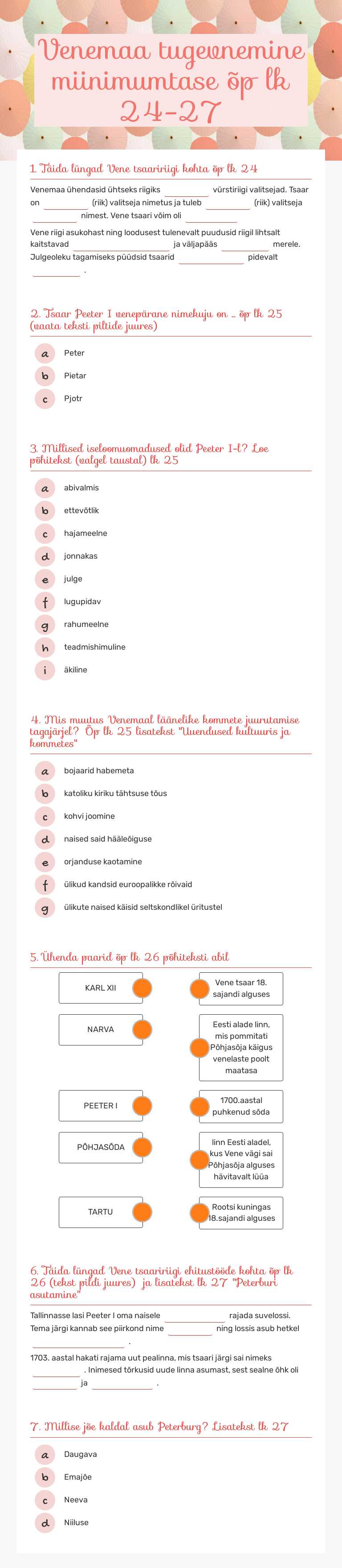 Venemaa tugevnemine miinimumtase õp lk 24-27 worksheet preview image