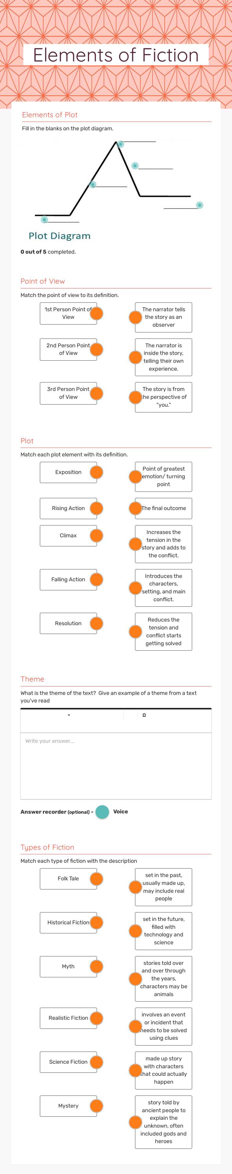 Elements of Fiction worksheet preview image