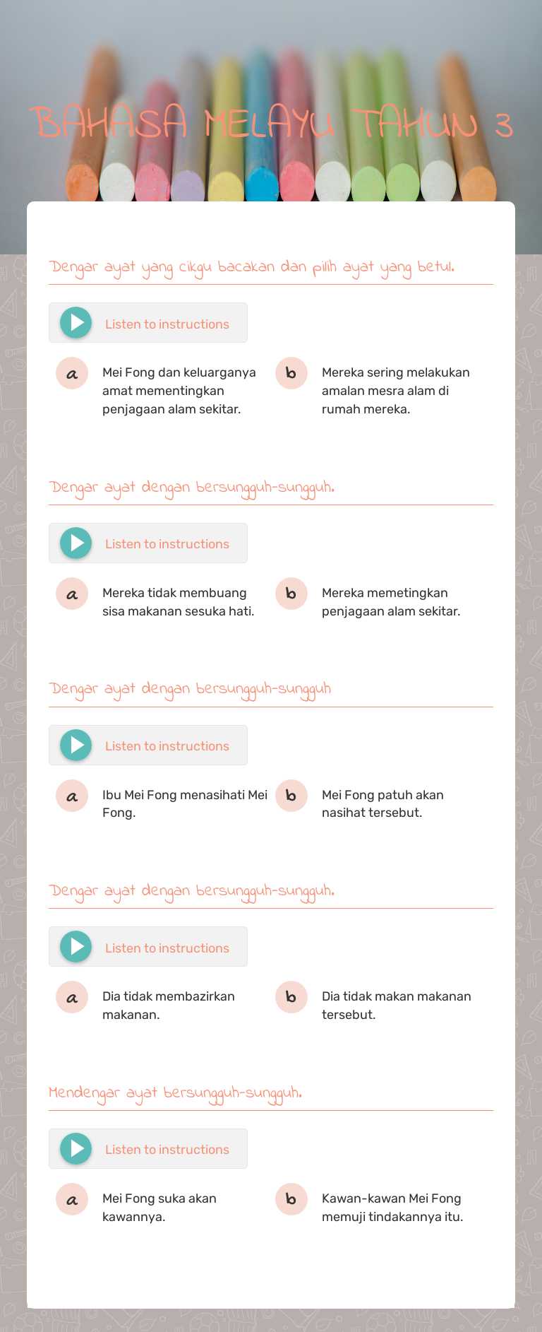 BAHASA MELAYU TAHUN 3 worksheet preview image