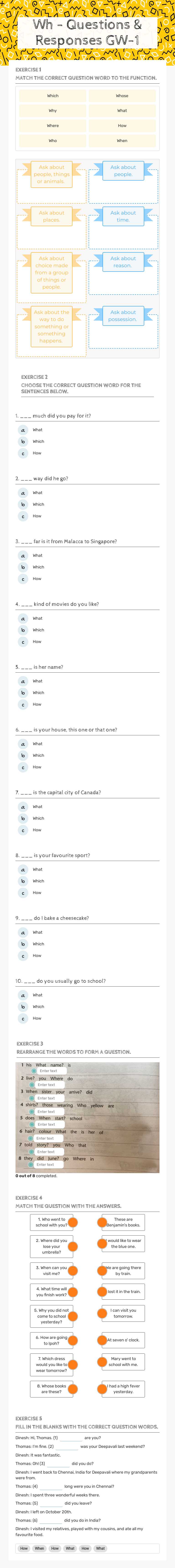Wh - Questions & Responses GW-1 worksheet preview image