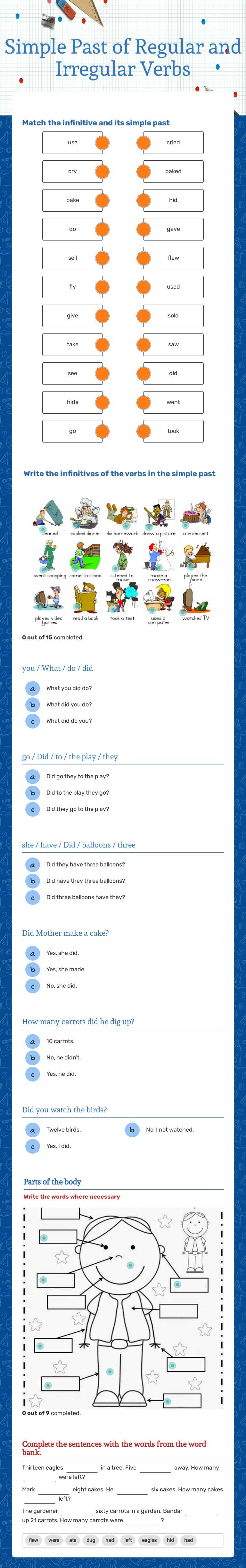 Simple Past of Regular and Irregular Verbs Grade 8 worksheet preview