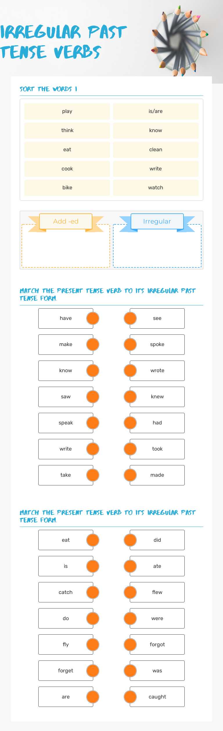 Irregular Past Tense Verbs worksheet preview image