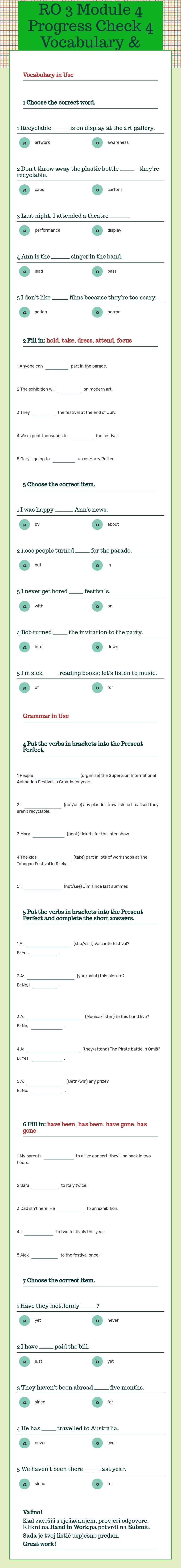 RO 3 Module 4 Progress Check 4 Vocabulary & Grammar in Use worksheet preview image