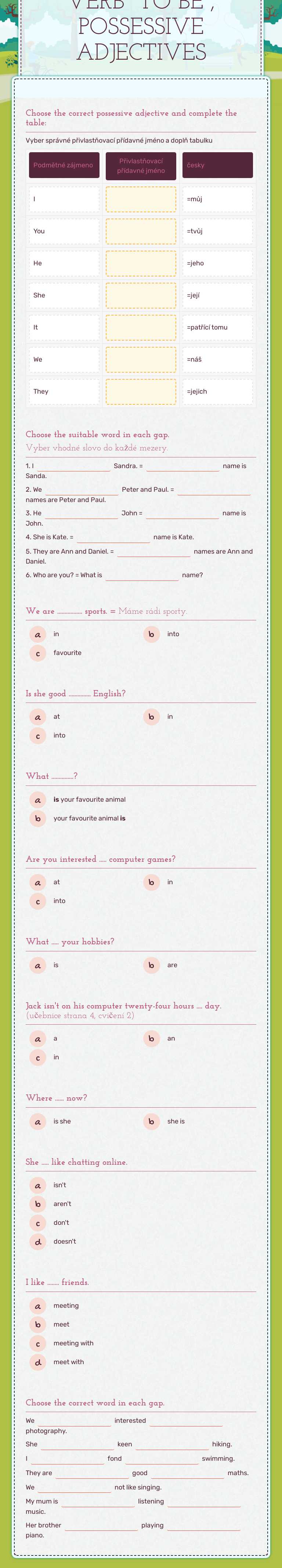 VERB "TO BE", POSSESSIVE ADJECTIVES worksheet preview image