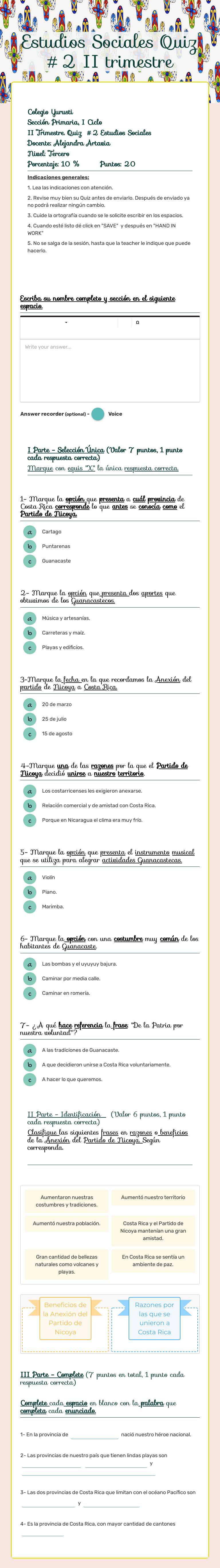 Estudios Sociales    
           Quiz #2               II trimestre worksheet preview image