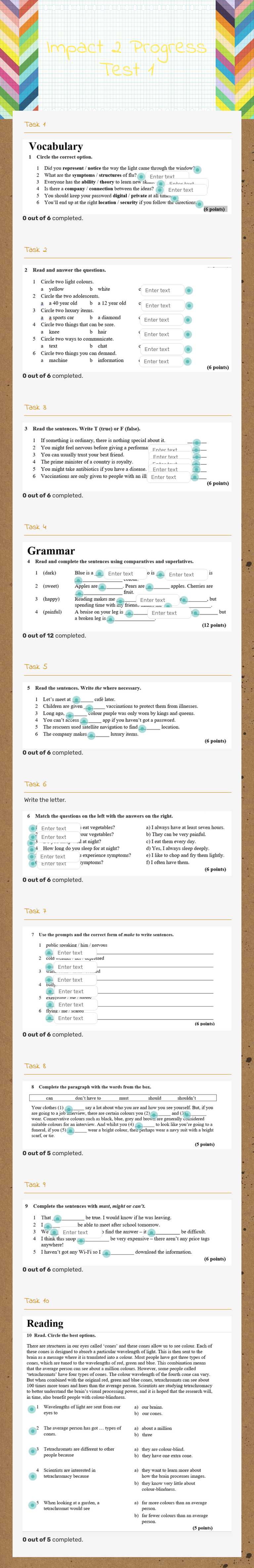 Impact 2 Progress Test 1 worksheet preview image