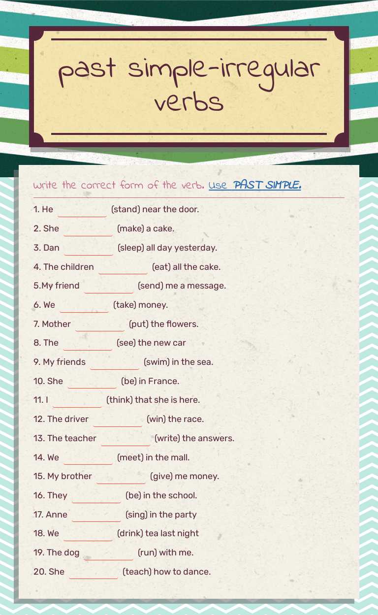 past simple-irregular verbs Grade 8 worksheet preview