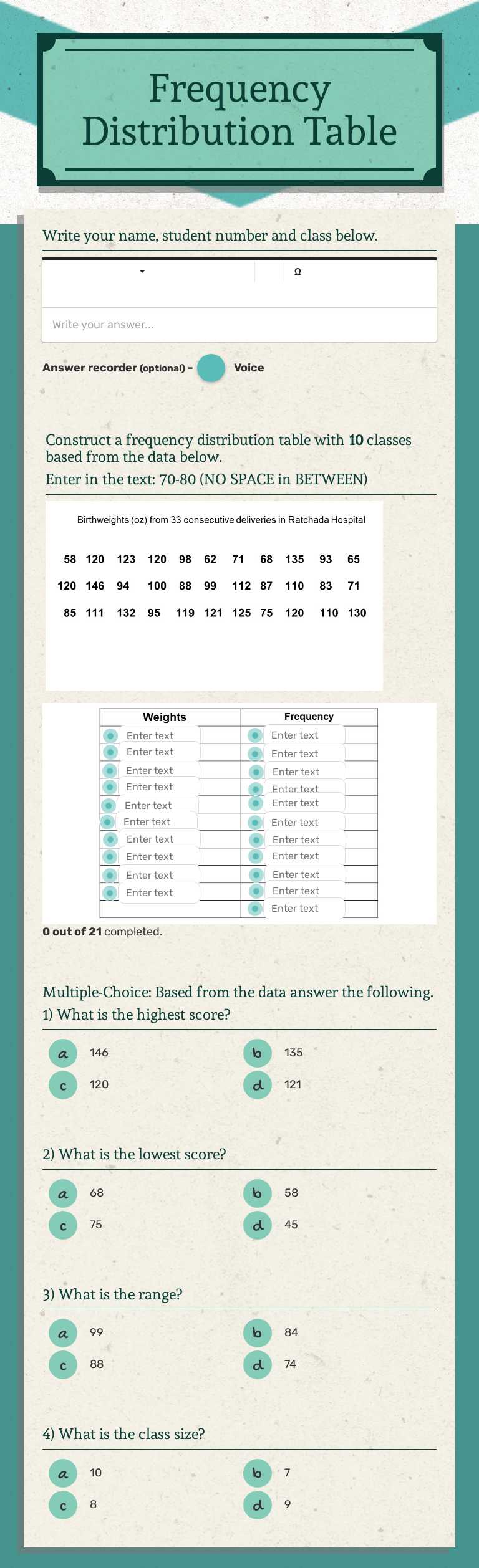 Frequency Distribution Table by Victoria Saffire Lillo | Interactive ...