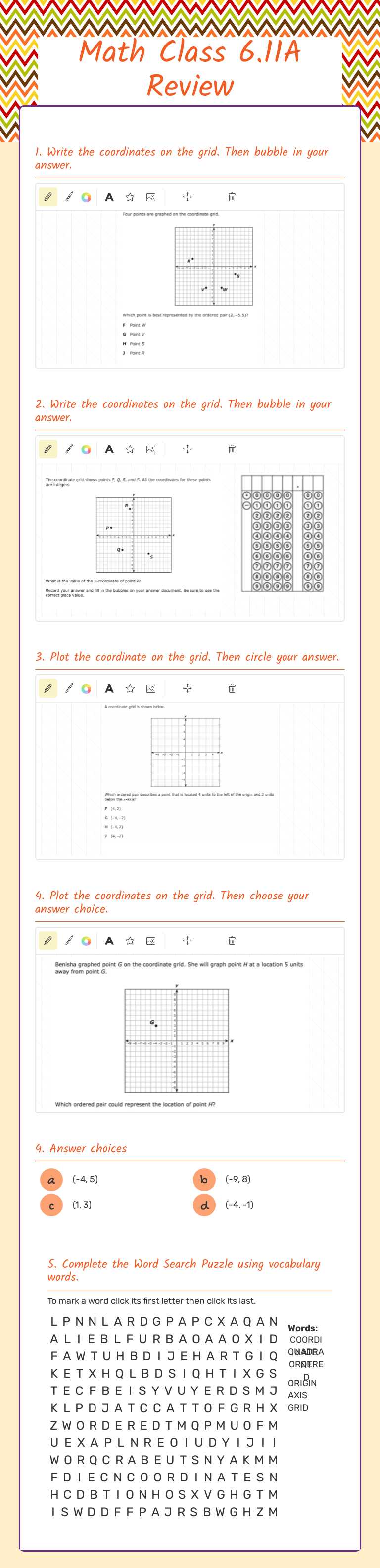 Math Class 6.11A Review worksheet preview image