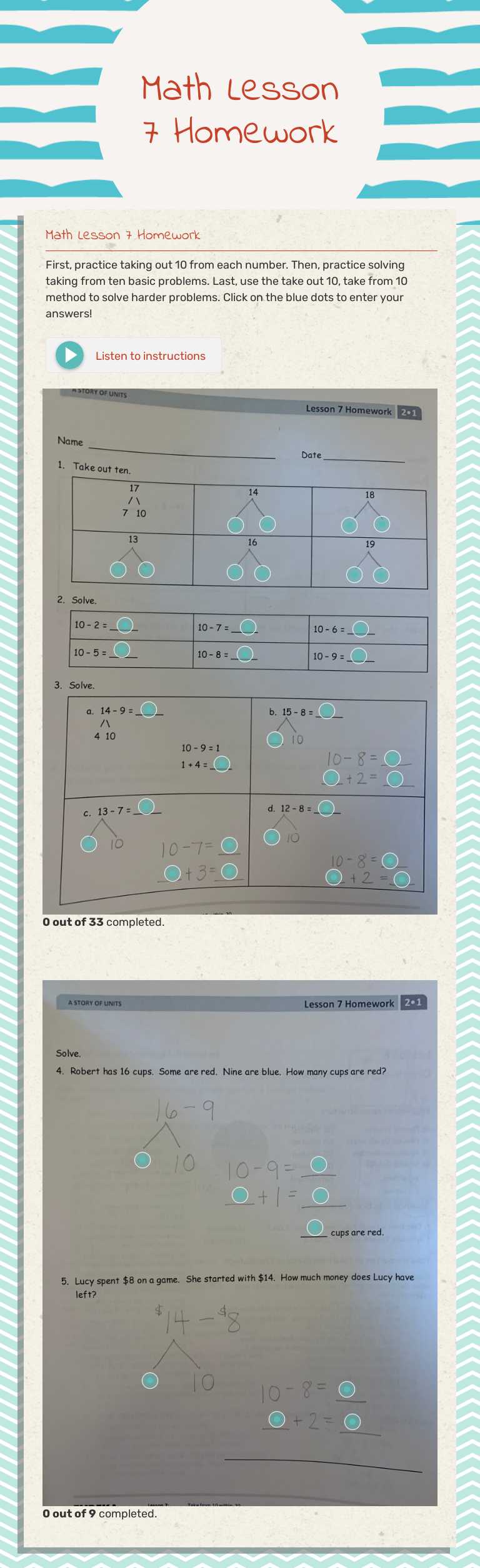 Math Lesson 7 Homework worksheet preview image