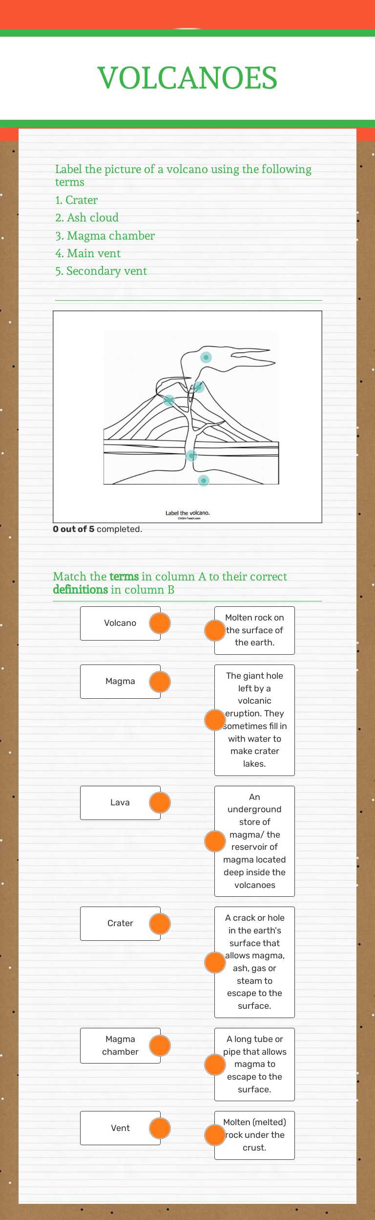 VOLCANOES worksheet preview image