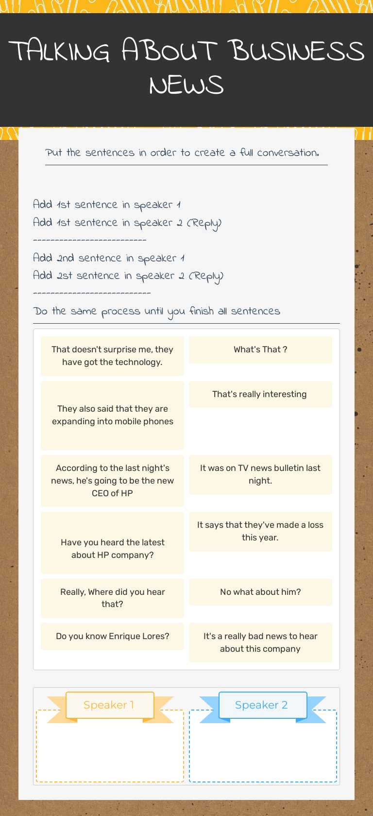 TALKING ABOUT BUSINESS 
NEWS worksheet preview
