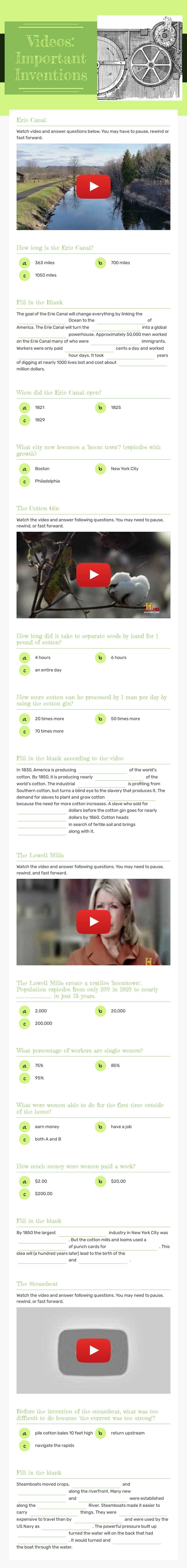 Videos: Important Inventions worksheet preview image
