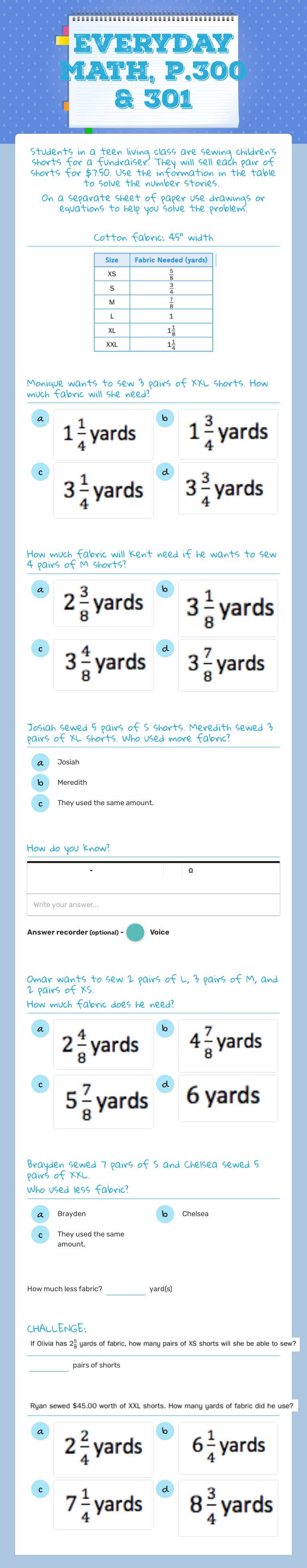 Everyday Math, p.300 & 301 Grade 4 worksheet preview