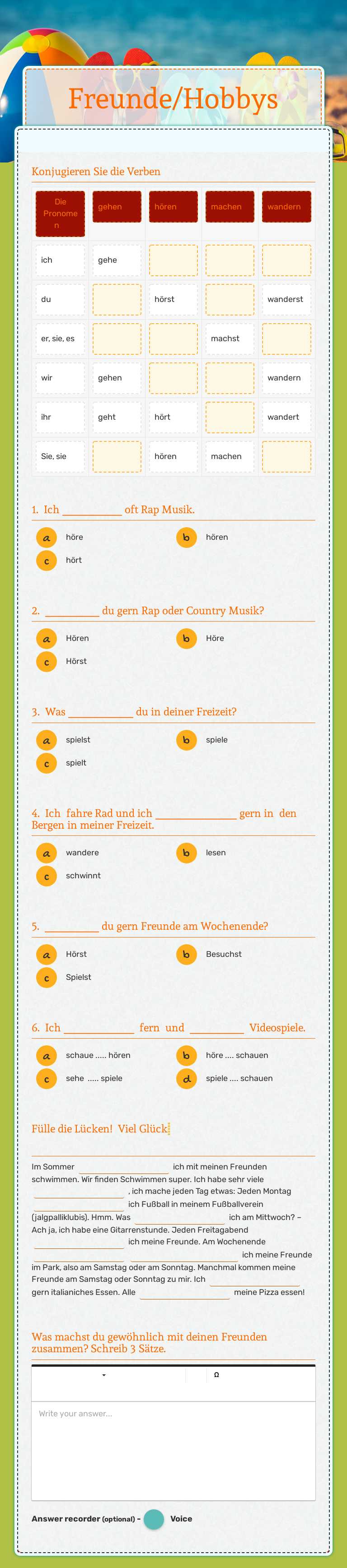 Freunde/Hobbys worksheet preview image