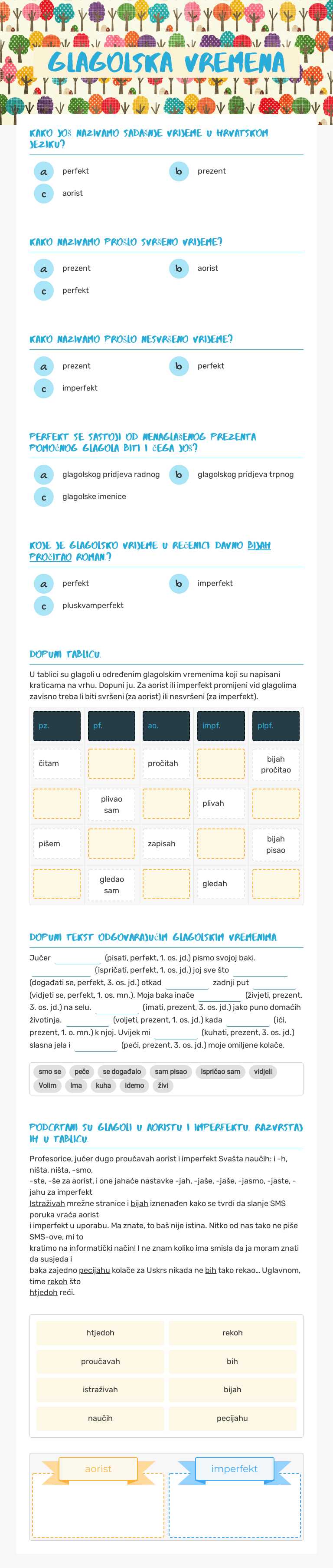 Glagolska vremena Grade 6 worksheet preview