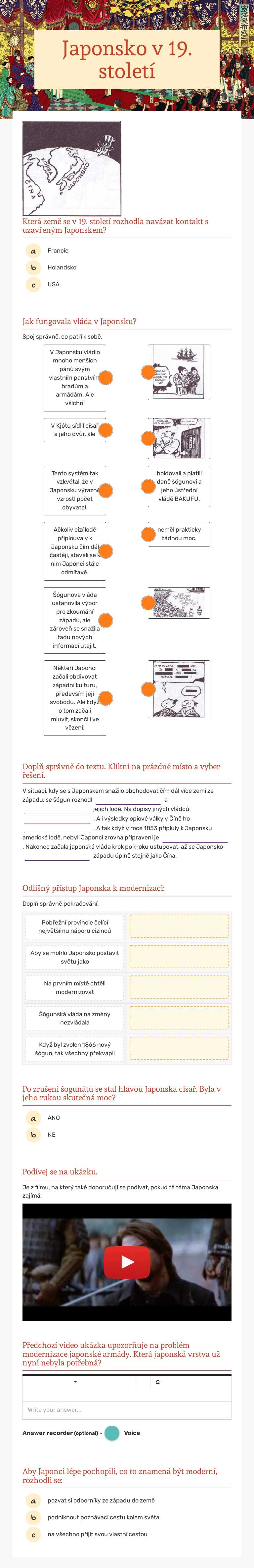 Japonsko v 19. století worksheet preview image