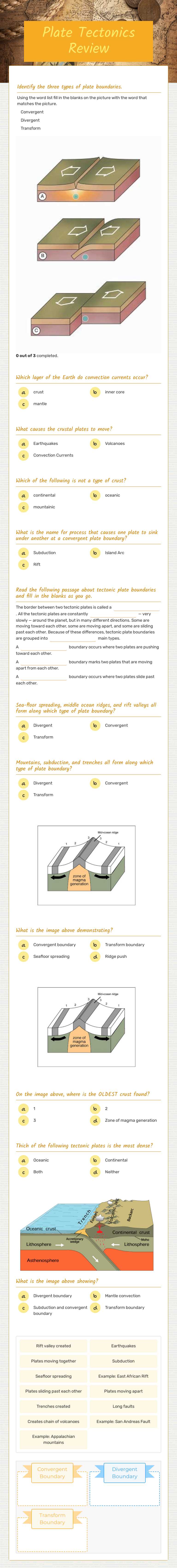 Plate Tectonics Review worksheet preview image