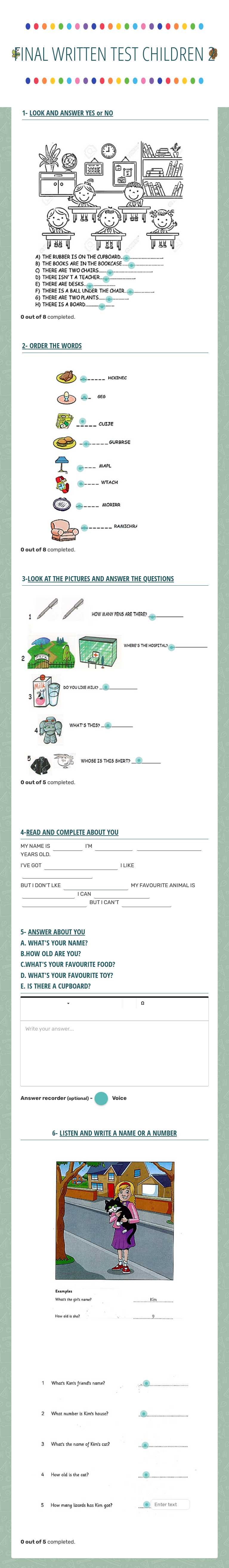 FINAL WRITTEN TEST CHILDREN 2 worksheet preview image