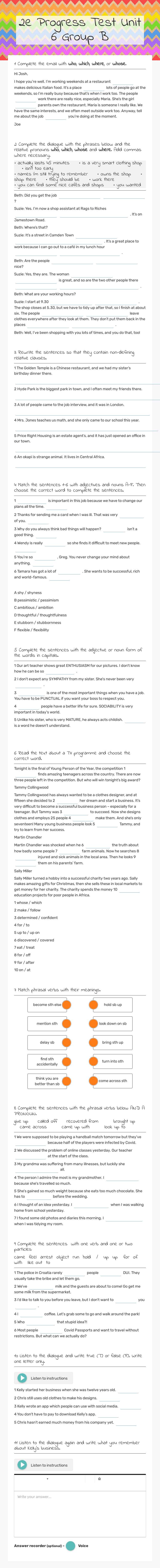 2e Progress Test                Unit 6  Group B worksheet preview image