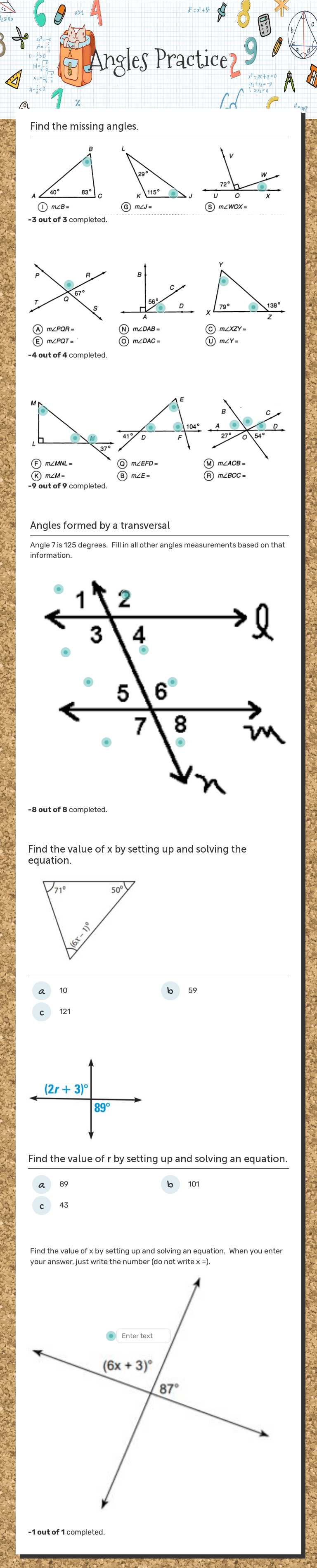 Angles Practice Grade 8 worksheet preview