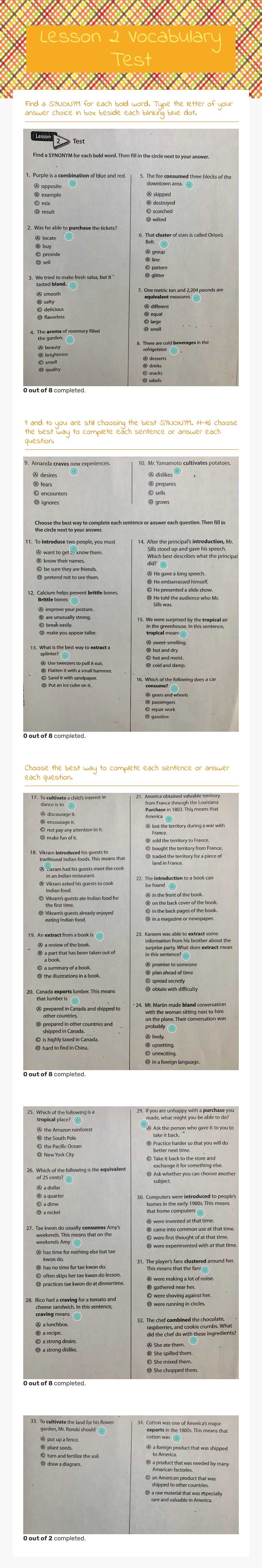 Lesson 2 Vocabulary Test worksheet preview image