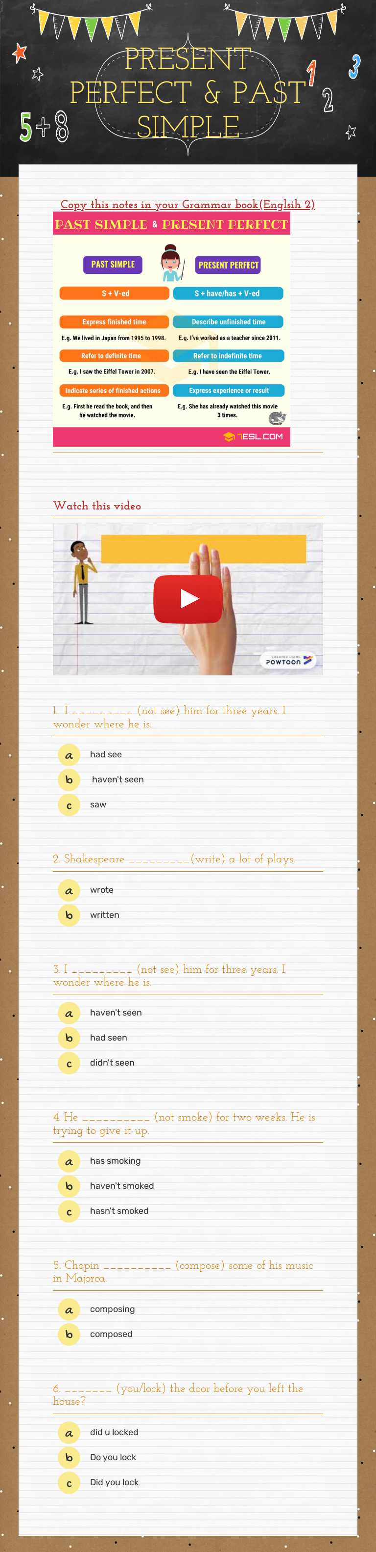 PRESENT PERFECT & PAST SIMPLE worksheet preview image