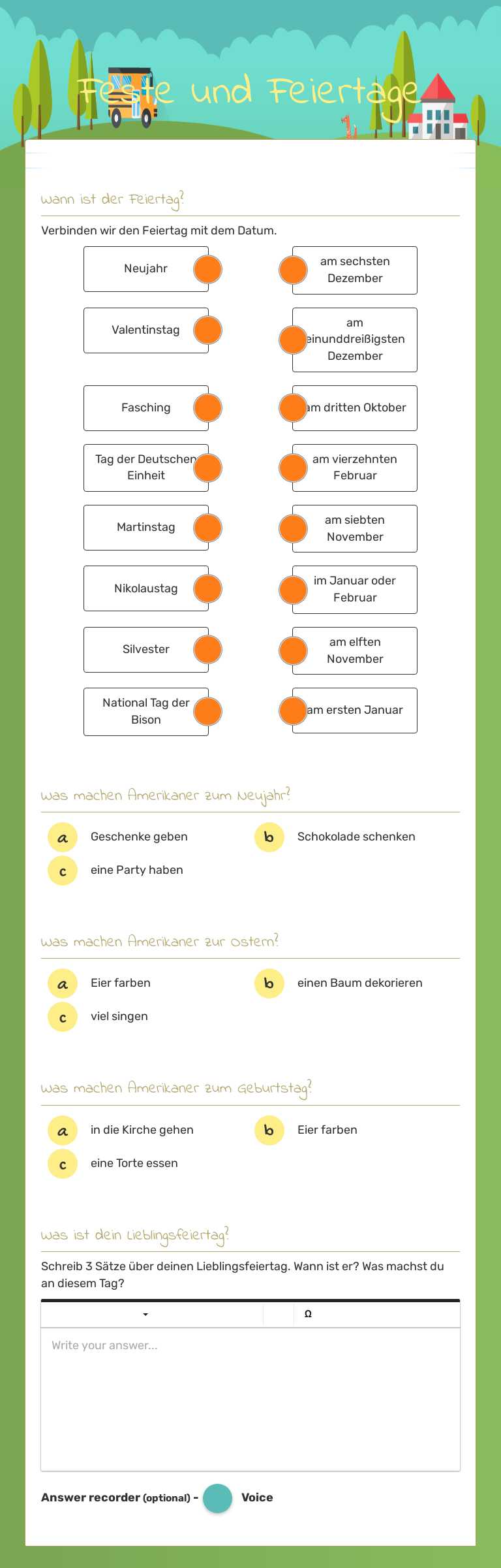 Feste und Feiertage worksheet preview image